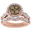 14K Rose Gold Brown Diamond Bridal Set Flower Engagement + Wedding Rings 1 Ct.