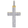 10K Yellow Gold Round Diamond 2 Row Cross Pendant 1.4" Mens Prong Set Charm 1 ct