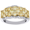 14K White Gold Natural Yellow Diamond Cluster Anniversary Ring Wedding Band 2 Ct