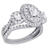 14K White Gold Three Stone Diamond Bridal Set Engagement + Wedding Rings 1.5 Ct.