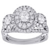 14K White Gold Three Stone Diamond Bridal Set Engagement + Wedding Rings 1.5 Ct.