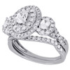 14K White Gold Three Stone Diamond Bridal Set Engagement + Wedding Rings 1.5 Ct.