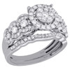 14K White Gold Diamond Bridal Set Flower Engagement Ring + Wedding Band 1 Ct.