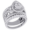 14K White Gold Diamond Bridal Set Teardrop Engagement Ring + Wedding Band 3 Ct.