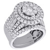14K White Gold Diamond Bridal Set Cluster Engagement Ring + Wedding Bands 3 Ct.