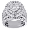 14K White Gold Diamond Bridal Set Cluster Engagement Ring + Wedding Bands 3 Ct.