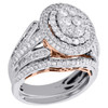 14K Two Tone Gold Diamond Bridal Set Oval Halo Engagement + Wedding Rings 2 Ct.