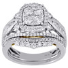 14K Two Tone Gold Diamond Bridal Set Square Engagement + Wedding Rings 1.5 Ct.