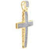 Real Diamond Dome Cross Charm Sterling Silver Yellow Finish 2.30" Pendant 1 CT.