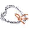 10K Two Tone Gold Round Daimond Heart w/ Rose Bow Pendant Necklace 0.17 Ct.