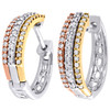 10K Tri Tone Gold Round Diamond 3 Row Ladies Hoops 4mm Earrings 0.25 Ct.