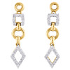 14K Yellow Gold Round Diamond Geometric Teardrop Dangler Ladies Earrings 1/3 Ct.