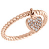 10K Rose Gold Round Diamond Dangling Heart Braided Right Hand Ring 1/10 Ct.