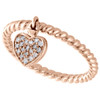 10K Rose Gold Round Diamond Dangling Heart Braided Right Hand Ring 1/10 Ct.
