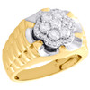 10K Yellow Gold Real Diamond Cluster Band Halo Frame 15mm Men's Pinky Ring 1 CT.