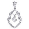 10K White Gold Round Solitaire Diamond Fancy Pointed Oval Pendant Wreth 1/4 CT.