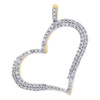 10K Yellow Gold Round Diamond Tilted Heart Outline Pendant 0.95" Charm 1/3 CT.