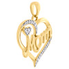 10K Yellow Gold Genuine Round Diamond Mom Double Heart Pendant 1" Charm 1/8 CT.