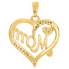 10K Yellow Gold Genuine Round Diamond Mom Double Heart Pendant 1" Charm 1/8 CT.