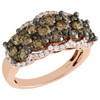 14K Rose Gold Brown Diamond Cluster Flowers Anniversary Band Cocktail Ring 2 Ct.
