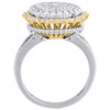 14K Two Tone Gold Diamond Cluster Flower Ladies Right Hand Cocktail Ring 1.50 Ct