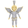 10K Yellow Gold  Natural Diamond Angel Flying Wings Mens Pendant Charm 1.40 Ct.