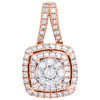 14K Rose Gold Round Diamond Flower Double Halo Pendant Square Frame Charm 1 Ct.