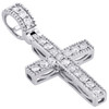 14K White Gold Round Diamond 1 Row Cross Pendant Milgrain Edge Charm 0.20 Ct.