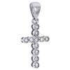 14K White Gold Round Diamond Fancy Cross Pendant Milgrain Charm 0.80" 0.10 Ct.