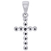 14K White Gold Round Diamond Fancy Cross Pendant Milgrain Charm 0.80" 0.10 Ct.