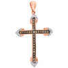 14K Rose Gold Brown Diamond 4-Point Latin Cross Pendant Ladies Charm 0.25 Ct.