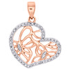 14K Rose Gold Diamond Sideways Heart w/ Butterfly Pendant Ladies Charm 1/20 Ct.