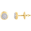 14K Yellow Gold Round Diamond Circle Flower Studs Mini Cluster Earrings 0.25 Ct.