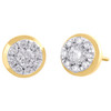 14K Yellow Gold Round Diamond Circle Flower Studs Mini Cluster Earrings 0.75 Ct.