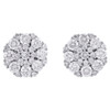 14K White Gold Round Diamond Flower Studs Small 8.5mm Cluster Earrings 1 Ct.