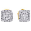 14K Yellow Gold Round Diamond Flower Studs Small Halo Square Earrings 0.25 Ct.