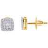 14K Yellow Gold Round Diamond Flower Studs Small Halo Square Earrings 0.25 Ct.