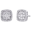 14K White Gold Round Solitaire Diamond Flower Studs Square Halo Earrings 1 Ct.
