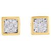 14K Yellow Gold Round Diamond Flower Studs Mini Square 7mm Earrings 0.25 Ct.