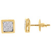 14K Yellow Gold Round Diamond Flower Studs Mini Square 7mm Earrings 0.25 Ct.