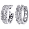 10K White Gold Baguette Diamond 3 Row Hoops Ladies Huggie Earrings 0.50 Ct.