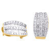 14K Yellow Gold Baguette & Round Diamond Designer Hoops Ladies Earrings 1 Ct.