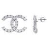 18K White Gold Diamond CC Custom Designer Studs 16mm x 23mm Earrings 2.92 CT.