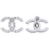 18K White Gold Diamond CC Custom Designer Studs 16mm x 23mm Earrings 2.92 CT.