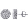10K White Gold Real Diamond Stud 10mm 3D Circle Shape Mens Pave Earrings 0.50 Ct