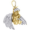 10K Yellow Gold Diamond Halo 3D Baby Angel Pendant 3D Wings 1.2" Charm 0.94 CT.