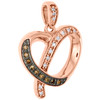 10K Rose Gold Brown Diamond Curved Cut Out Heart Pendant Designer Charm 1/8 Ct.
