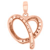 10K Rose Gold Brown Diamond Curved Cut Out Heart Pendant Designer Charm 1/8 Ct.