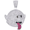 10K White Gold Ruby & Diamond Custom Mario Ghost Boo Pendant 1.50" Charm 3.88 CT