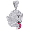 10K White Gold Ruby & Diamond Custom Mario Ghost Boo Pendant 1.50" Charm 3.88 CT